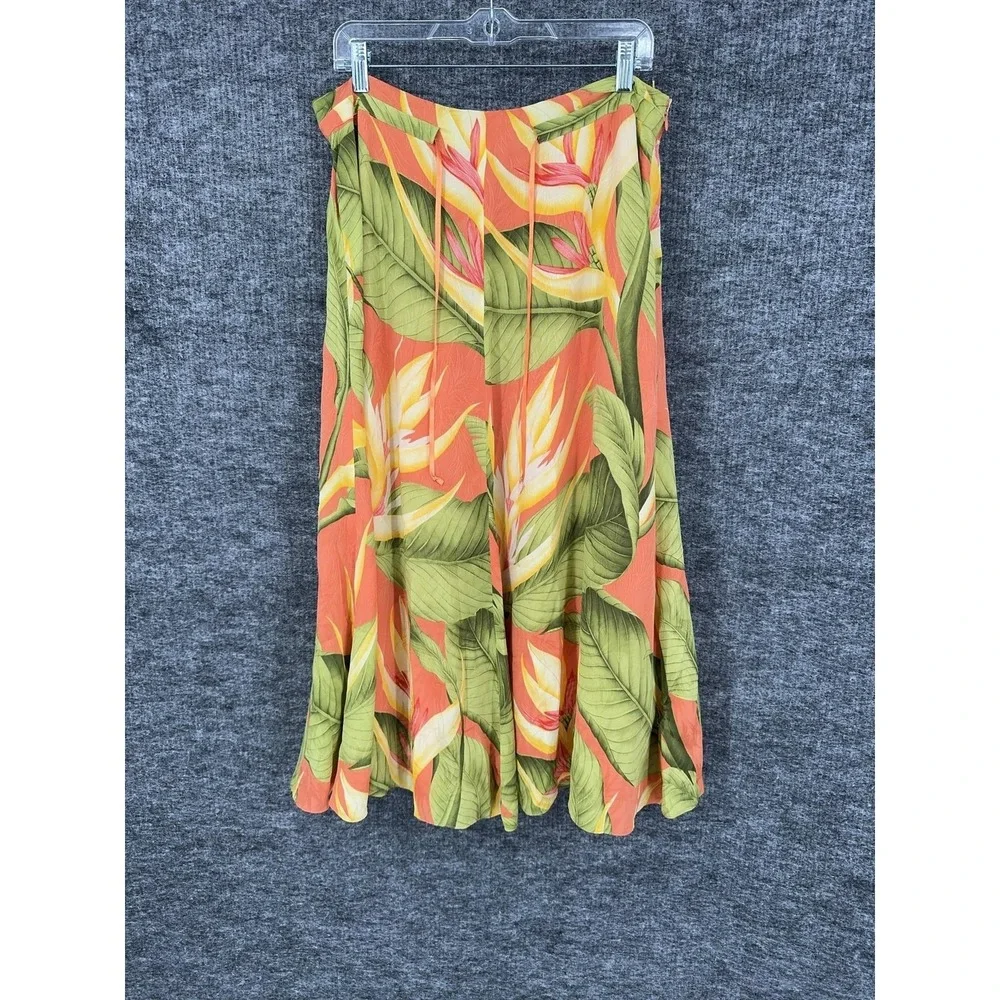 Tommy Bahama Skirt Womens 14 Orange Tropical Floral Silk Lined Midi Full Boho